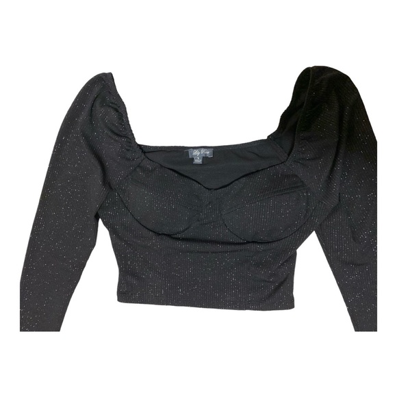 Lily Rose Black Sparkle Long Sleeve Bustier Crop Top Size Small - Picture 4 of 9